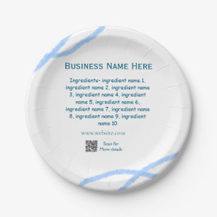 Ingredients name add business name website QR code Paper Plate