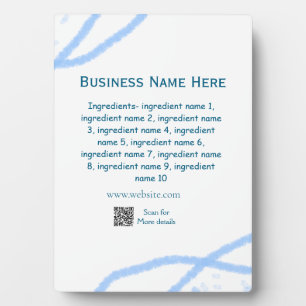 Ingredients name add business name website QR code Plaque