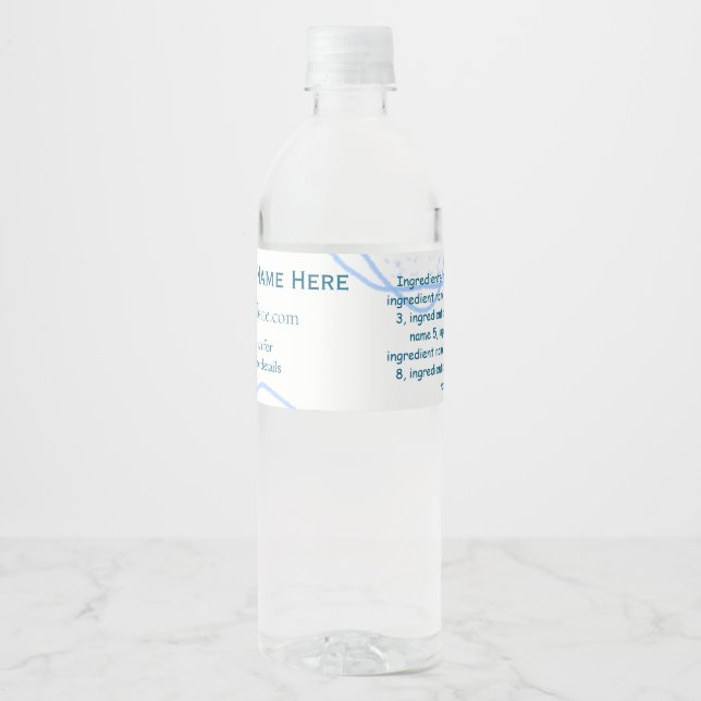 Ingredients name add business name website QR code Water Bottle Label (Front)