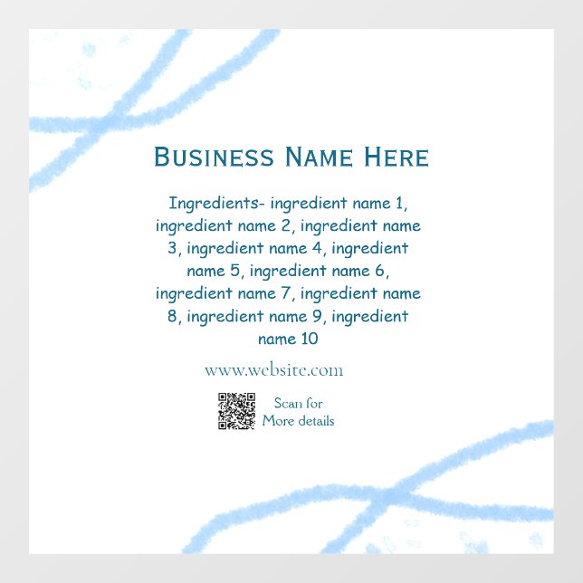 Ingredients name add business name website QR code Window Cling (Sheet)