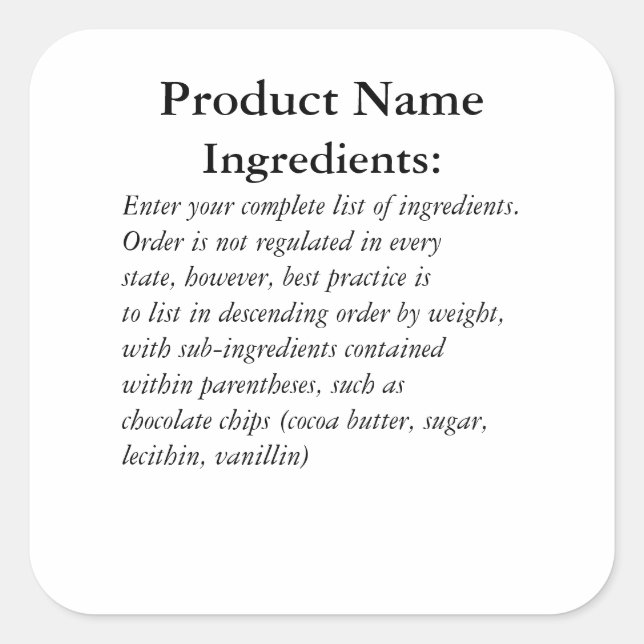 Ingredients only Cottage Law Sticker Label (Front)