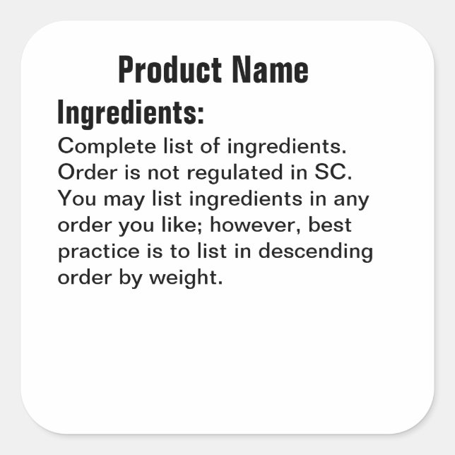 Ingredients only Cottage Law Sticker Label (Front)