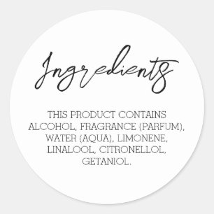 Ingredients Product Label Stickers