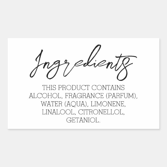 Ingredients Product Label Stickers (Front)