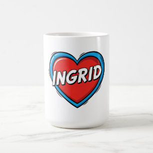 Ingrid Comic Pop Art Heart Name Coffee Mug