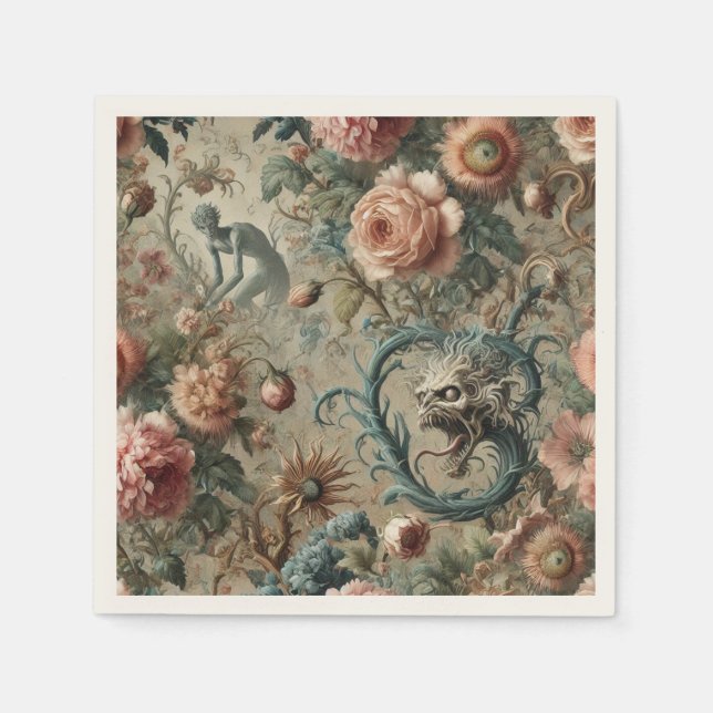 Inhabitable Doom – Gothic Victorian Floral Design Napkin (Front)