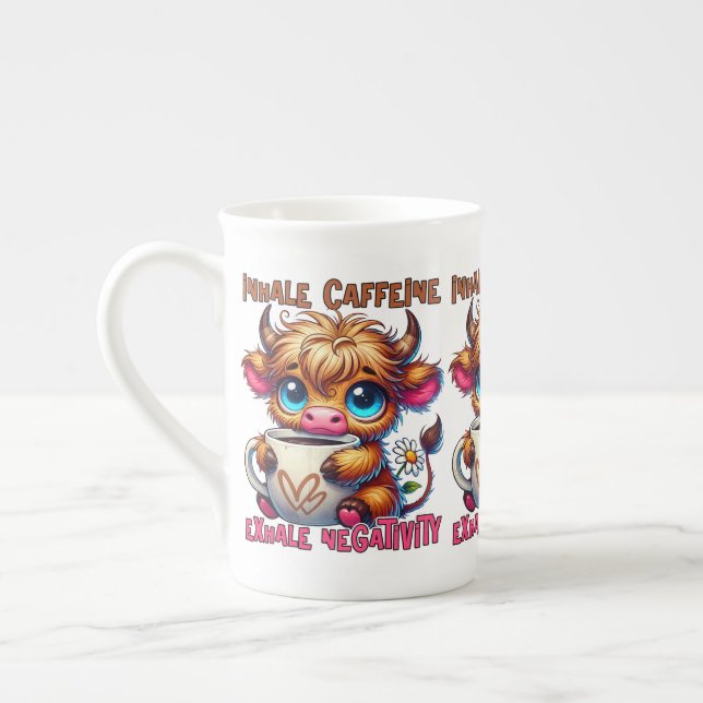 Inhale Caffeine Exhale Negativity  Bone China Mug (Left)