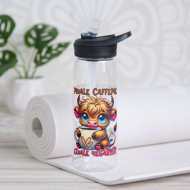 Inhale Caffeine Exhale Negativity  Water Bottle (Yoga (Rotated))