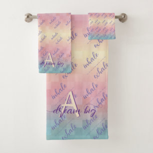 Inhale Exhale Dream Big Motivational Pastel Ombre  Bath Towel Set