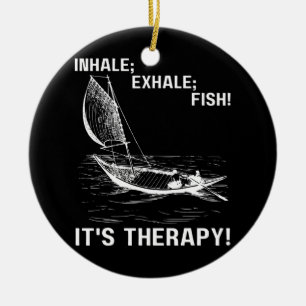 Inhale Exhale Fish It's Therapy Fisher Man Fish Ceramic Tree Decoration