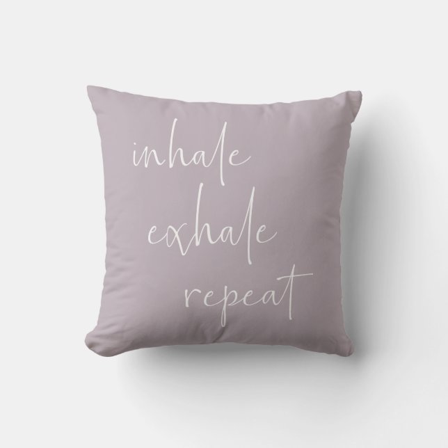 Inhale Exhale Inspirational Quote Minimalist Lilac Cushion (Front)