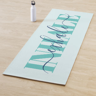 Inhale exhale modern blue turquoise quote yoga mat