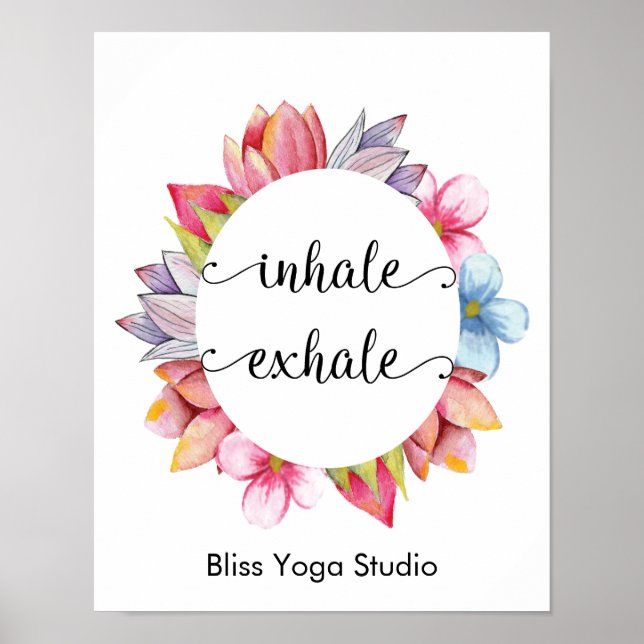 Inhale Exhale Pink Flowers Yoga Quotes Poster (Front)
