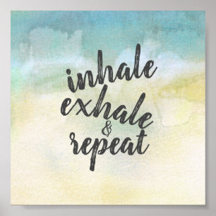 inhale exhale  poster text on blue watercolor art