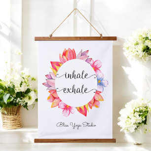 Inhale Exhale Yoga Quote Floral  Hanging Tapestry