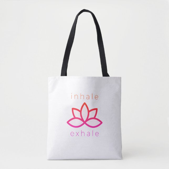 Inhale exhale yoga tote bag with lotus flower (Front)