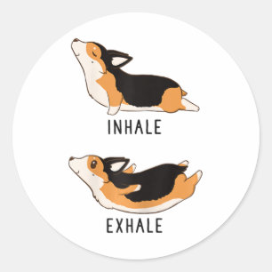 Inhale Exhale Yoga Tri Color Corgi Classic Round Sticker