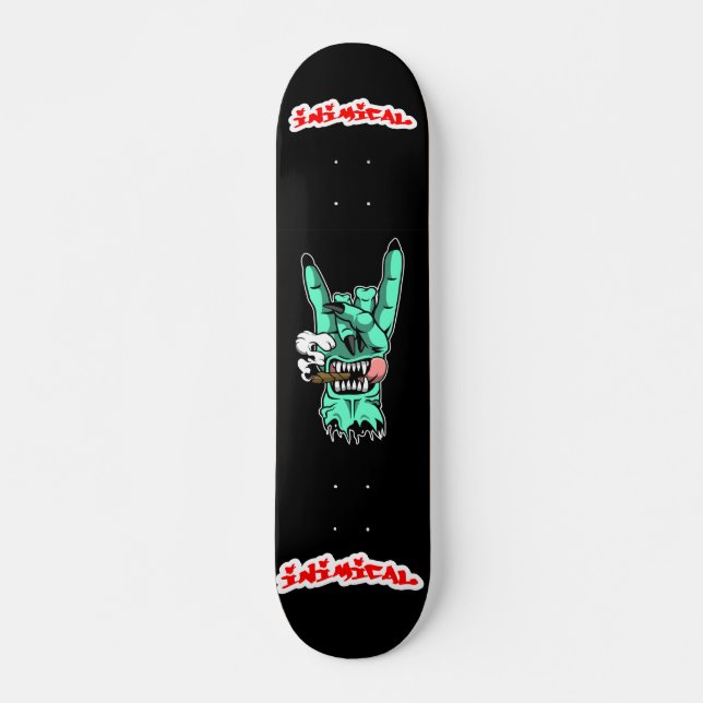 Inimical Zombie Hand Devil Sign Skateboard (Front)