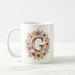 Inital G Flower boho floral Mug