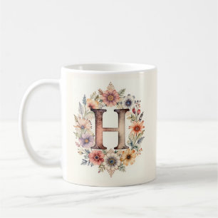 Inital H Flower boho floral Mug