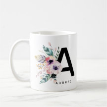 Initial 'A' Alphabet Mug Monogram Boho Watercolour