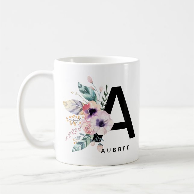 Initial 'A' Alphabet Mug Monogram Boho Watercolour (Left)