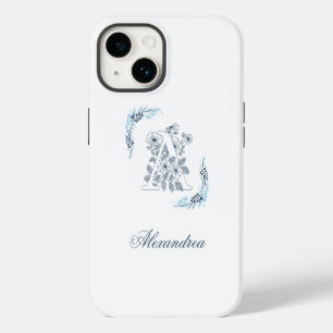 Initial "A" Blue Monogram Calm Floral iPhone 14 Case