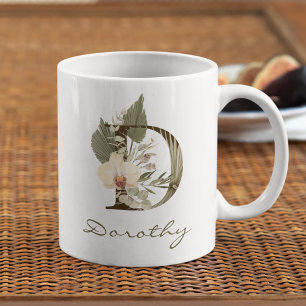 Initial A Boho Floral Orchid Greenery Custom Name Coffee Mug