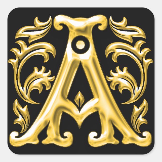 Initial A Capital Letter Sticker in Gold (Front)