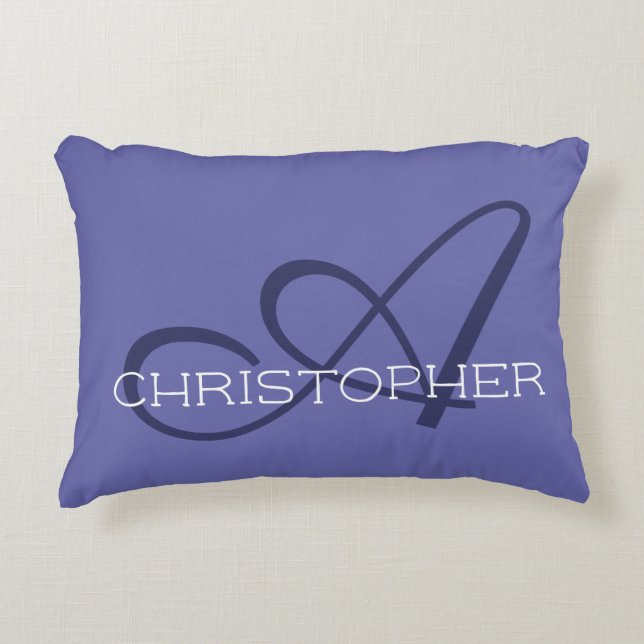 Initial A Custom Name Blue Periwinkle Decorative Cushion (Front)