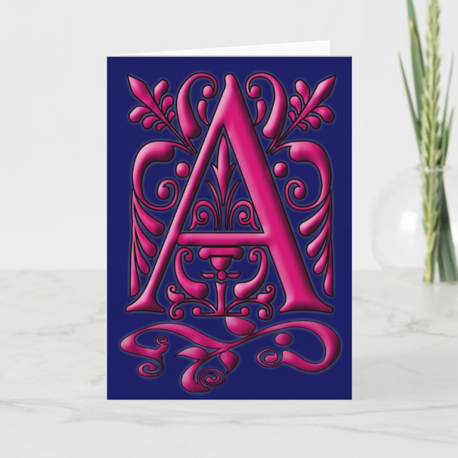 Initial A Fuschia Navy Monogram Card (Front)
