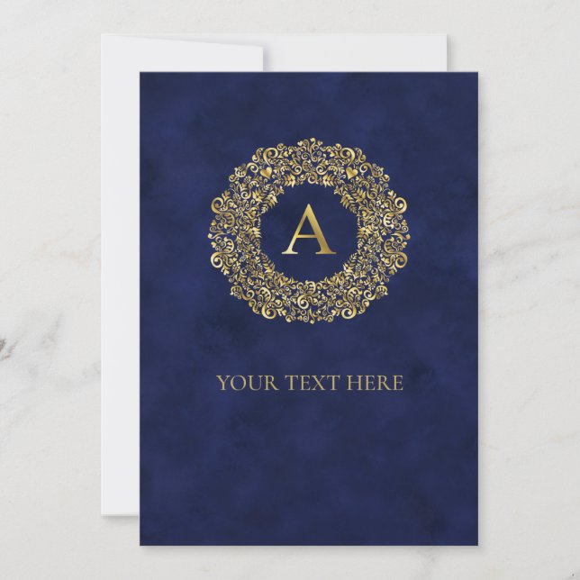 Initial A golden Damask Classic Pattern  Save The Date (Front)