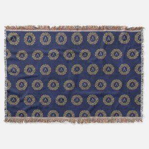 Initial A golden Damask Classic Pattern  Throw Blanket
