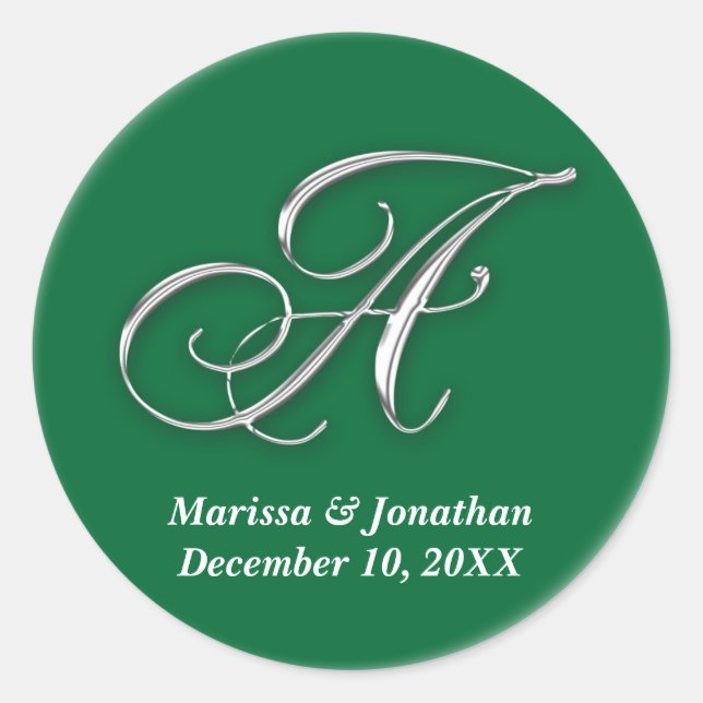 Initial A green monogram custom name favour seal (Front)
