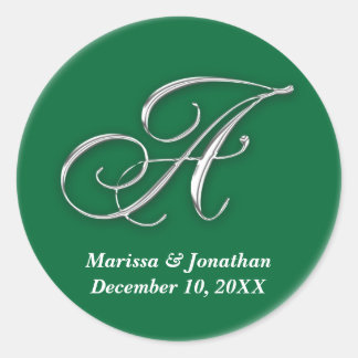 Initial A green monogram custom name favour seal