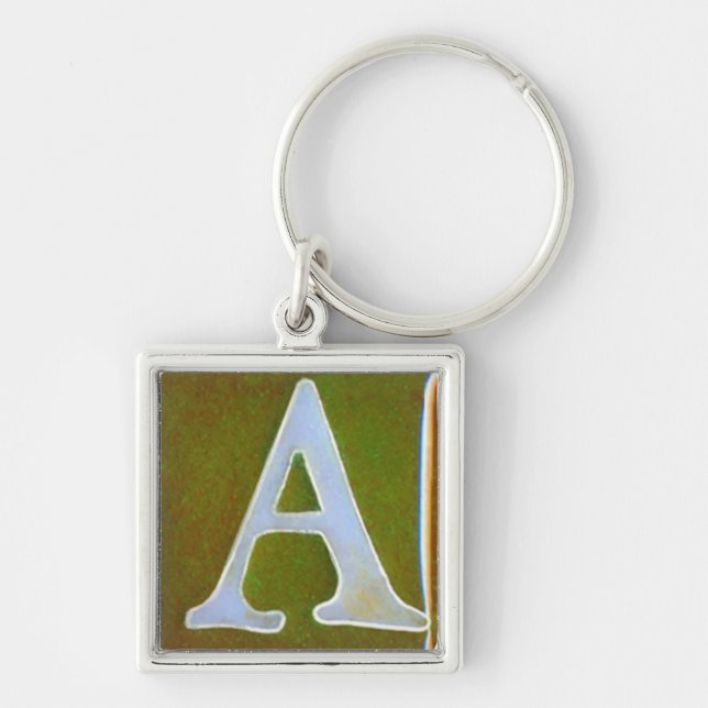 initial A keychain, opalescent white and green Key Ring (Front)