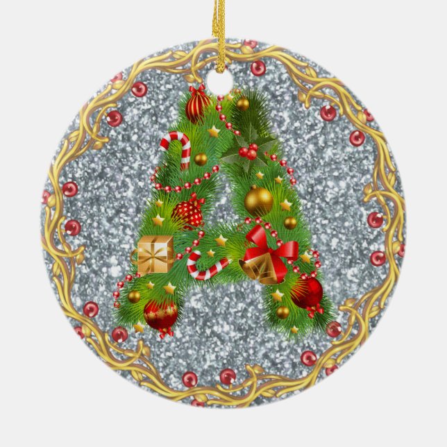 initial A monogrammed christmas ornament silver (Back)