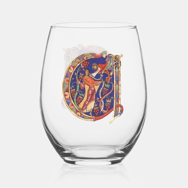 Initial A Stemless Wine Glass (Front)