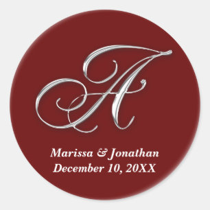 Initial A wine red monogram custom name favour sea Classic Round Sticker