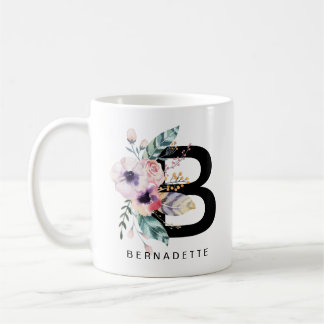 Initial 'B' Alphabet Mug Monogram Boho Watercolour