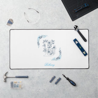 Initial "B" Blue Monogram Calm Floral Desk Mat
