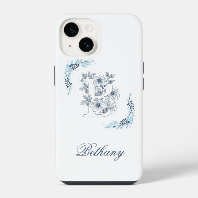 Initial "B" Blue Monogram Calm Floral iPhone Case (Back)