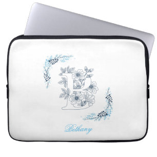 Initial "B" Blue Monogram Calm Floral Laptop Sleeve