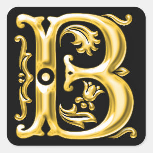 Initial B Capital Letter Sticker in Gold