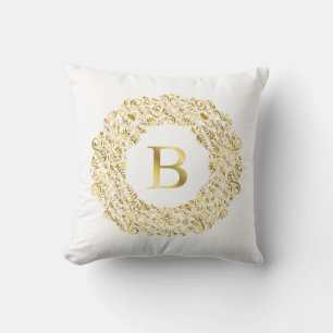 Initial B golden Damask Classic Pattern  Cushion