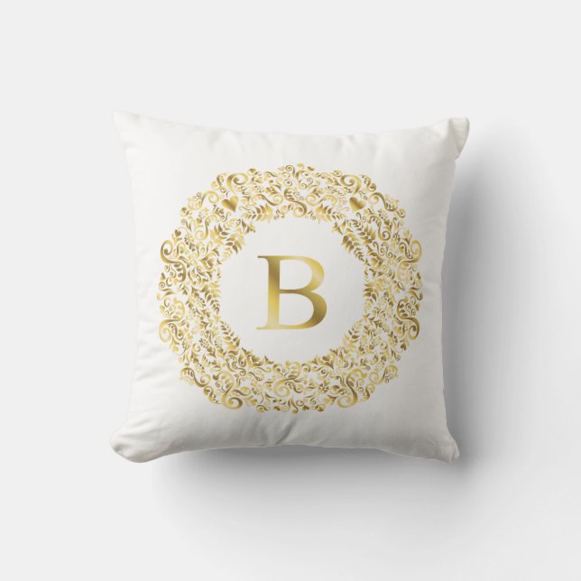 Initial B golden Damask Classic Pattern  Cushion (Front)