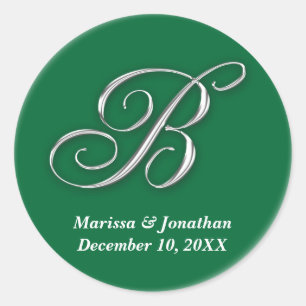 Initial B green monogram custom name favour seal
