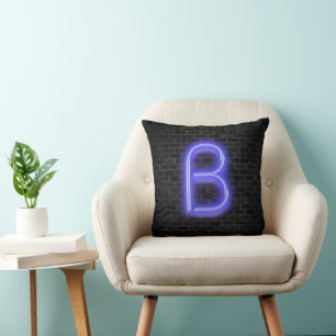 Initial B in Neon Lighting on Brick   Cushion