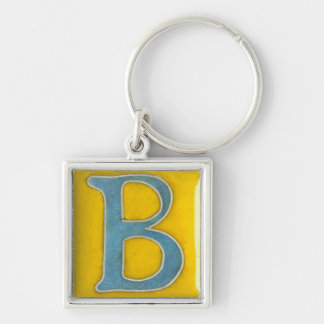 initial B keychain, light blue and yellow Key Ring