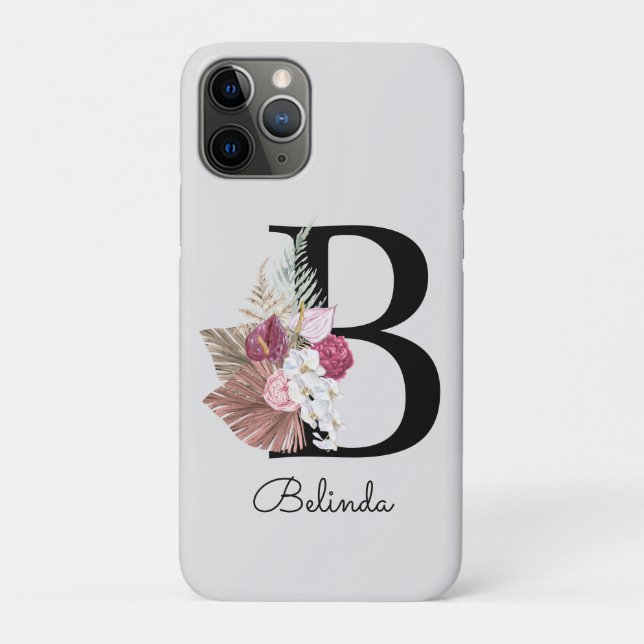 Initial B Modern Pink Boho Girly Floral Case-Mate iPhone Case (Back)